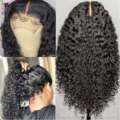 BIS Brazilian Human Hair 26 Inch 150% Density  4*4 Curly Wave Lace Front Wig  For Women Pre Plucked Remy Transparent Lace  Wig